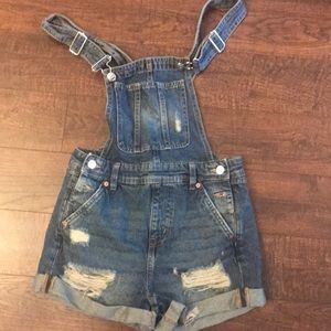 Denim overall shorts